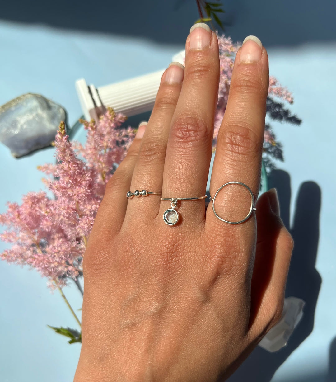 Dainty Sterling Silver Ring. Silver Anxiety Ring, Birthstone Ring and Circle Ring