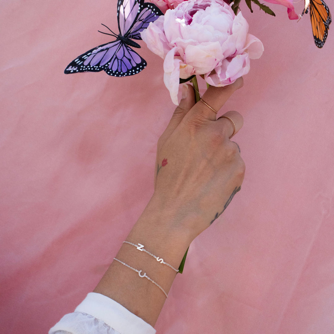 Silver Sideways Initial Bracelet