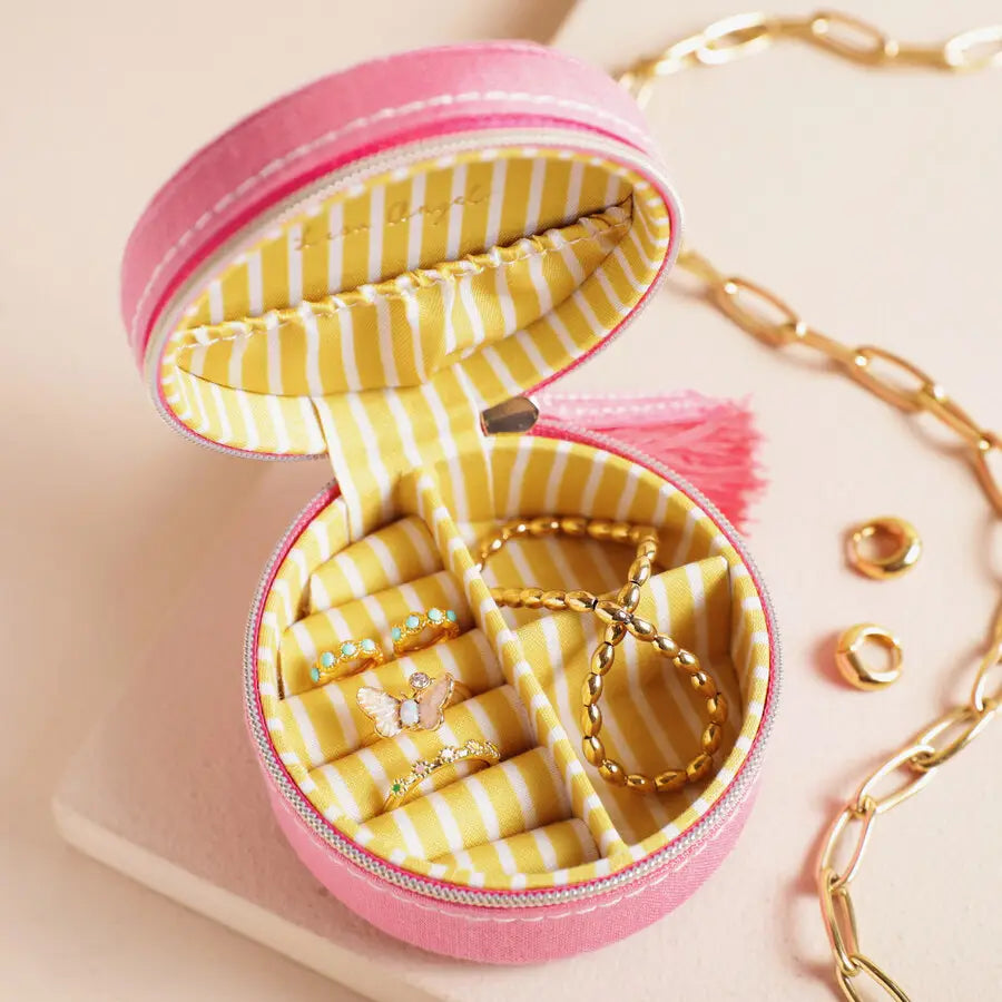 Strawberry Embroidered Round Jewelry Case