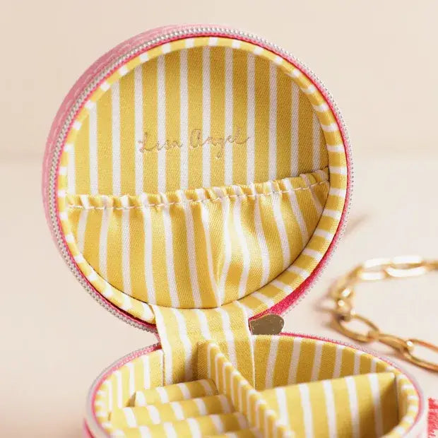 Strawberry Embroidered Round Jewelry Case