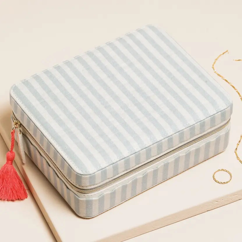 Blue Striped Linen Jewellery Case
