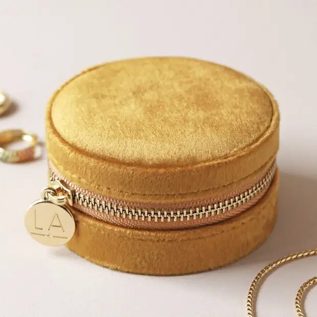 Mustard Velvet Round Jewelry Case