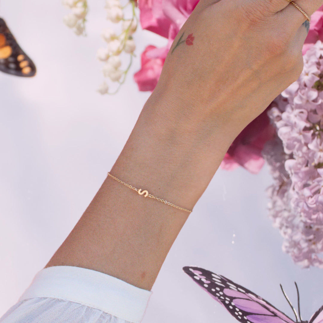 Gold Sideways Initial Bracelet