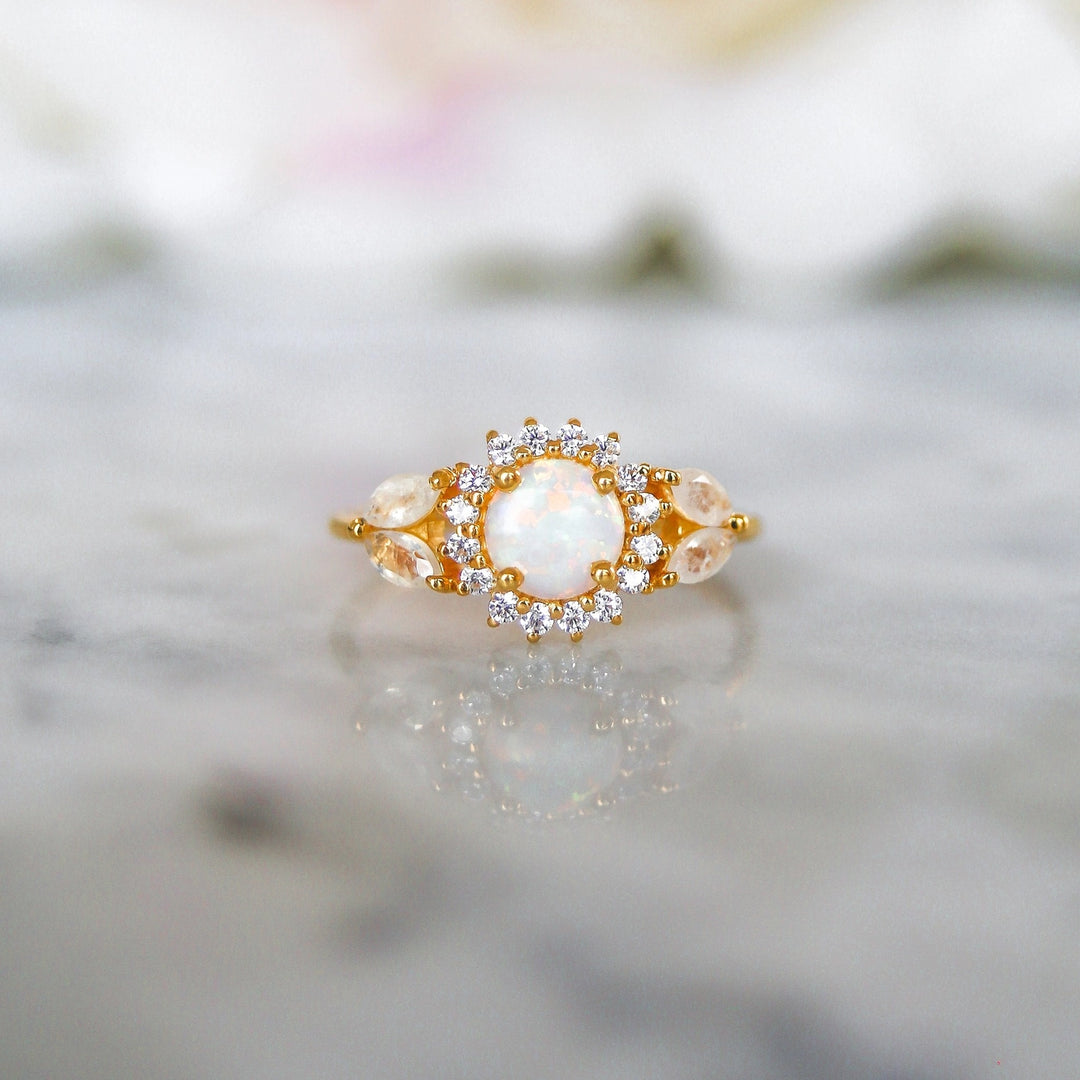 Opal & Diamond Sunflower Queen Ring