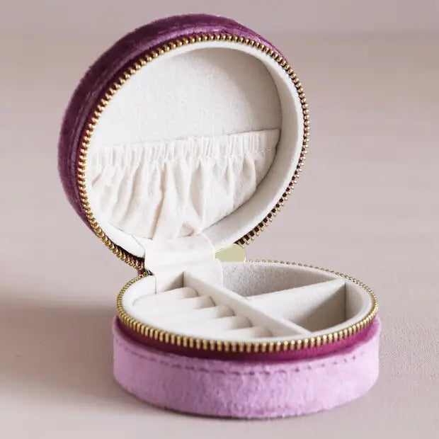 Mauve Velvet Round Jewelry Case