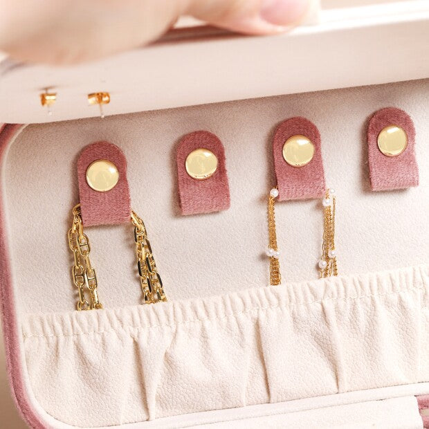 Rose Pink Velvet Rectangular Jewelry Case
