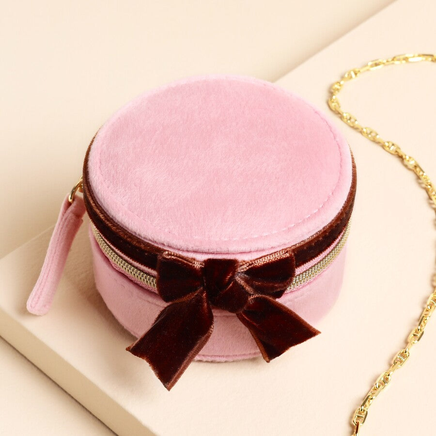 Velvet Bow Round Jewelry  Case