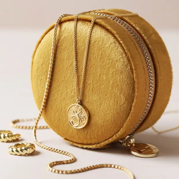 Mustard Velvet Round Jewelry Case