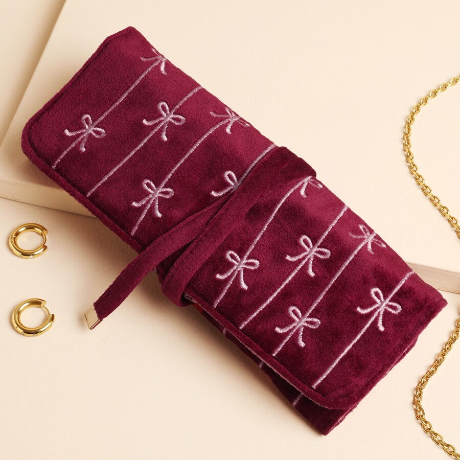 Bow Velvet Jewelry Roll