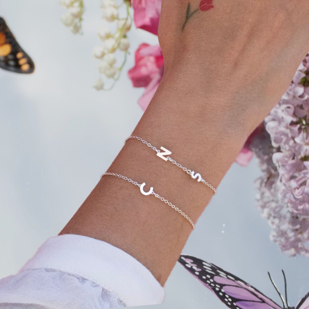 Silver Sideways Initial Bracelet