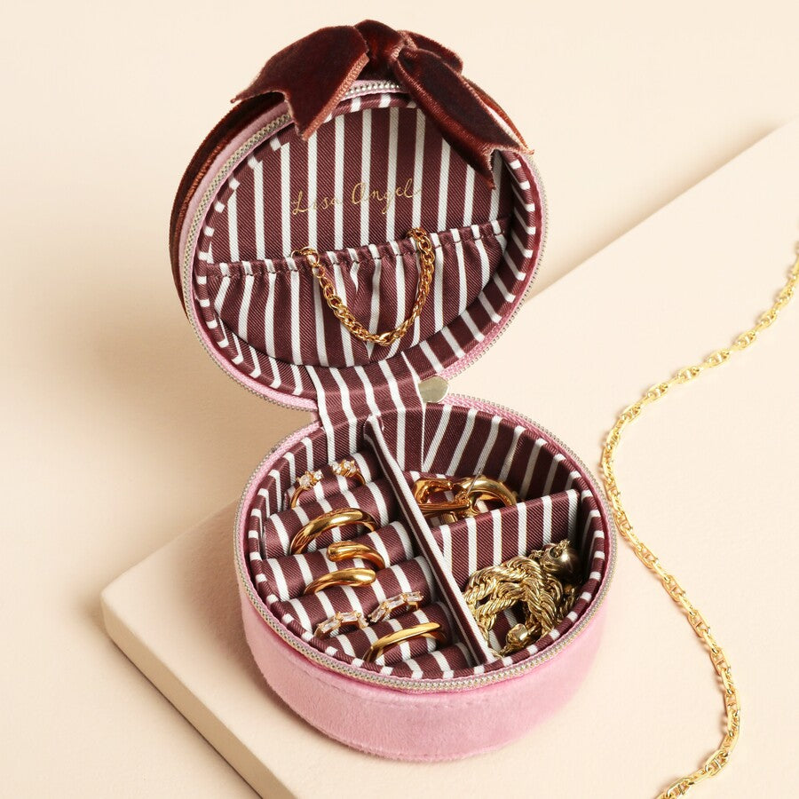 Velvet Bow Round Jewelry  Case