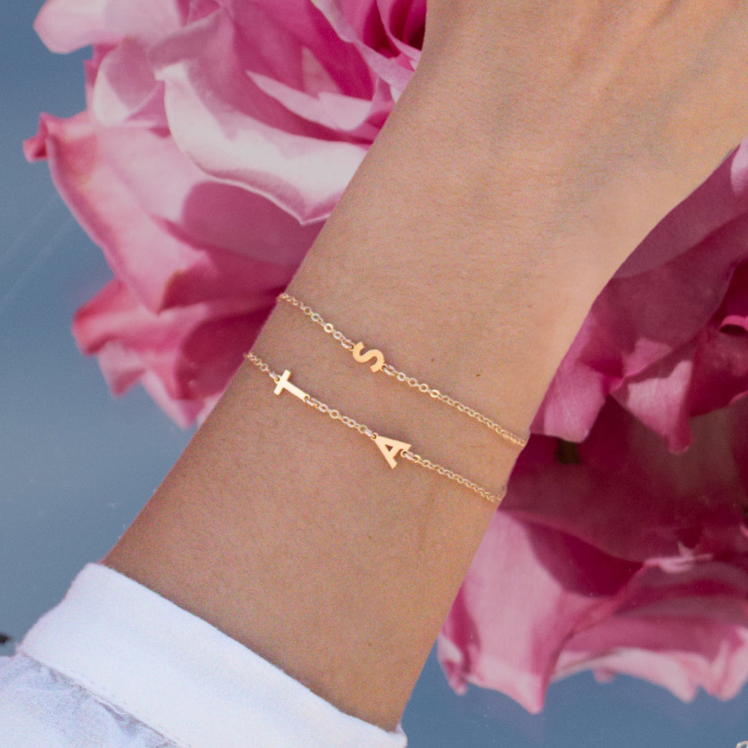 Gold Sideways Initial Bracelet