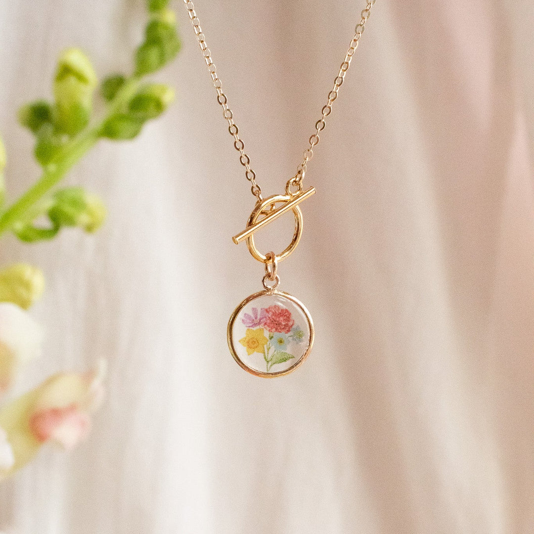 Family Birth Flower Bouquet Toggle Necklace