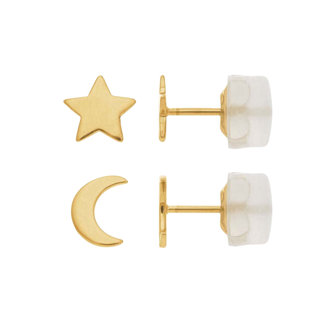 Moon & Star Earring Set 14K Gold