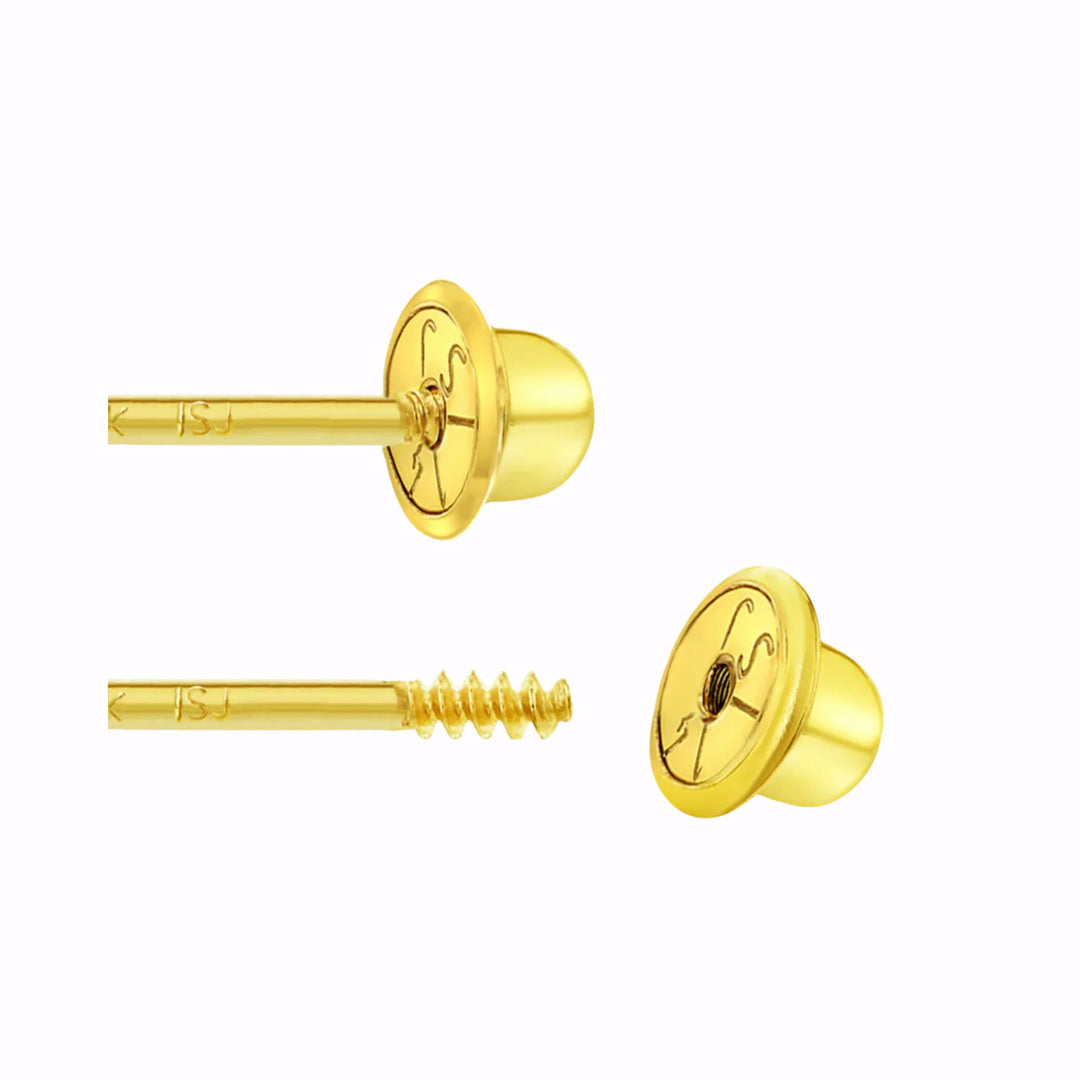 14k Solid Gold Pink CZ Solitaire Baby/Toddler Earrings