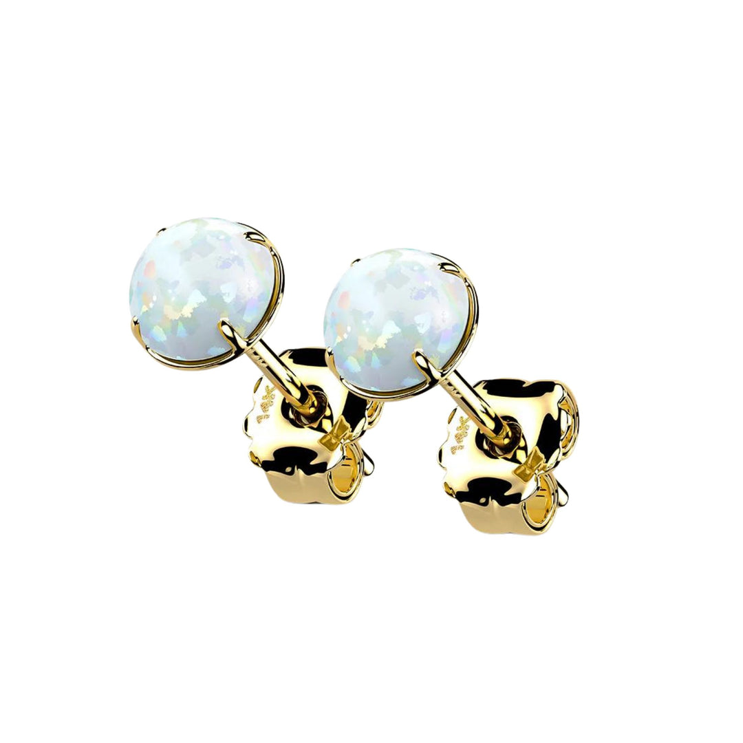 14K Solid Gold Opal Studs