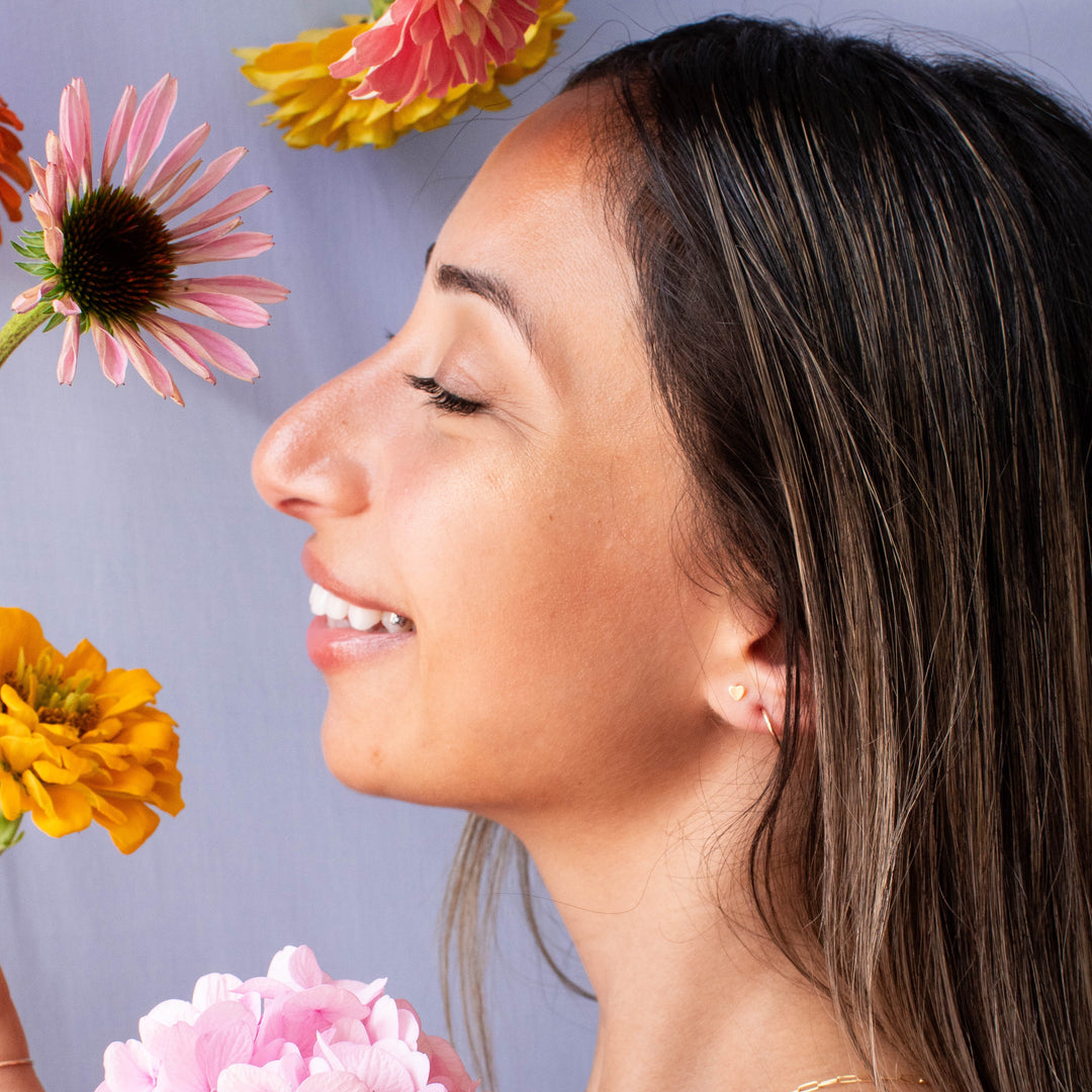 14K Solid Gold Heart Studs