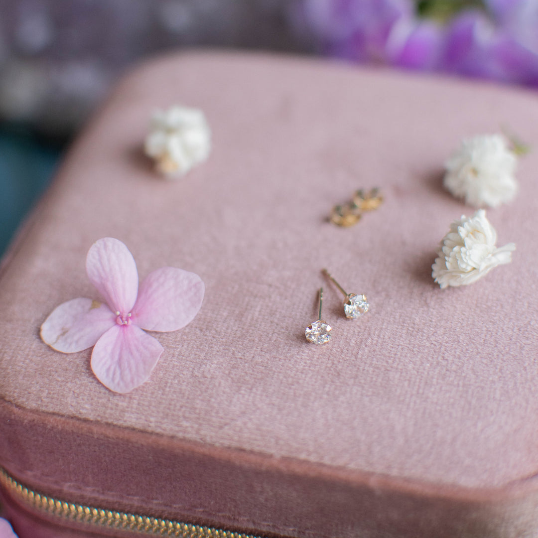 14K Solid Gold CZ Studs