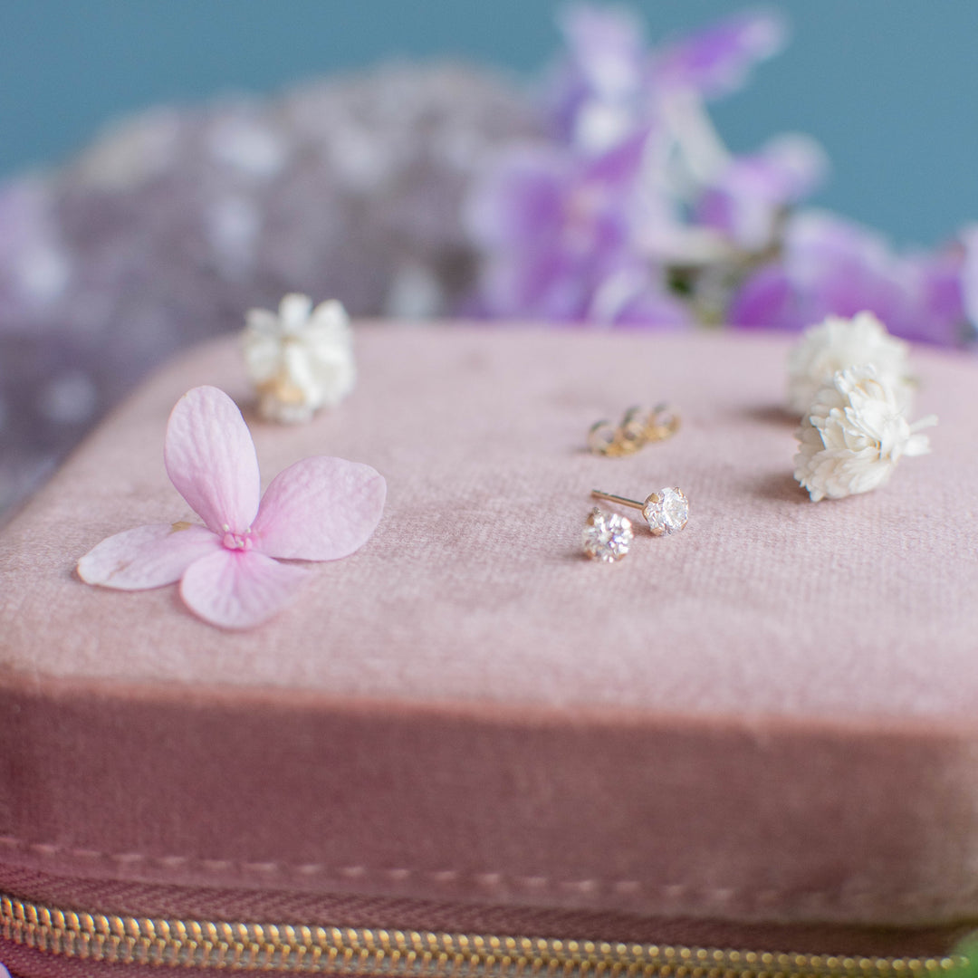 14K Solid Gold CZ Studs