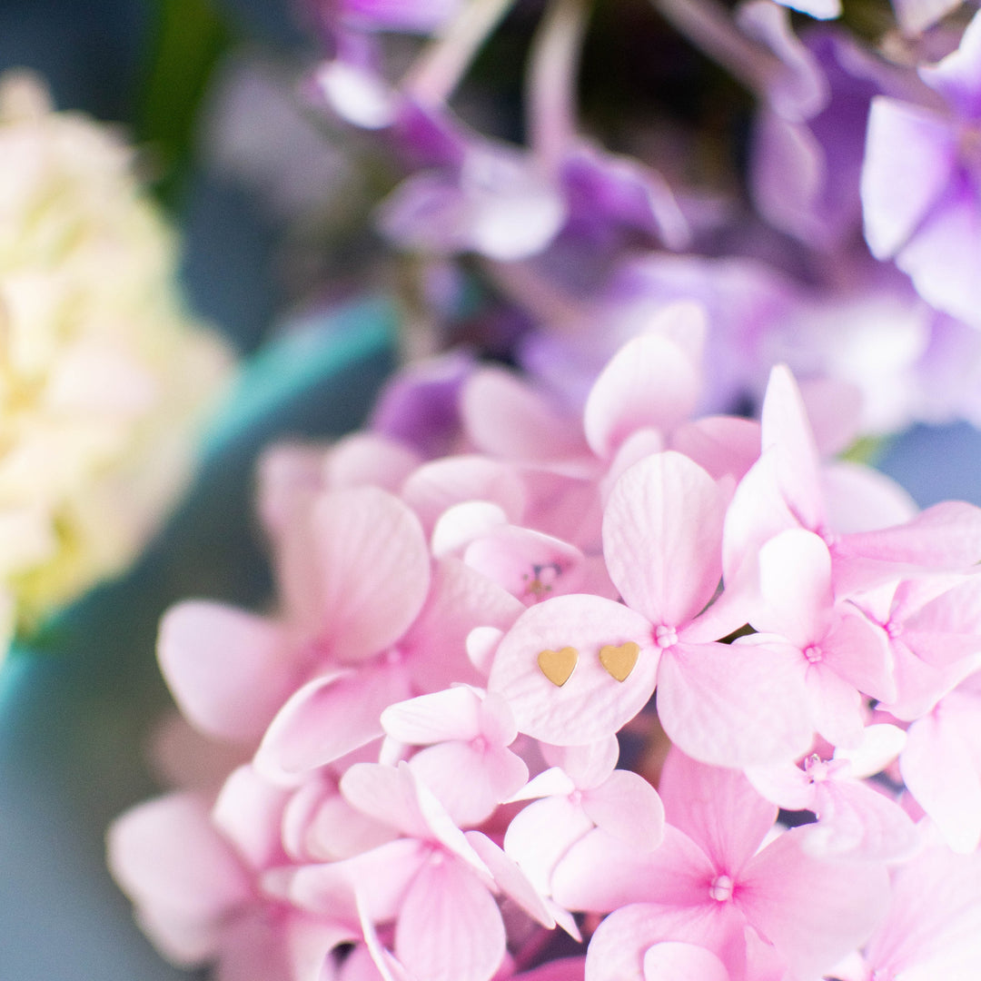 14K Solid Gold Heart Studs