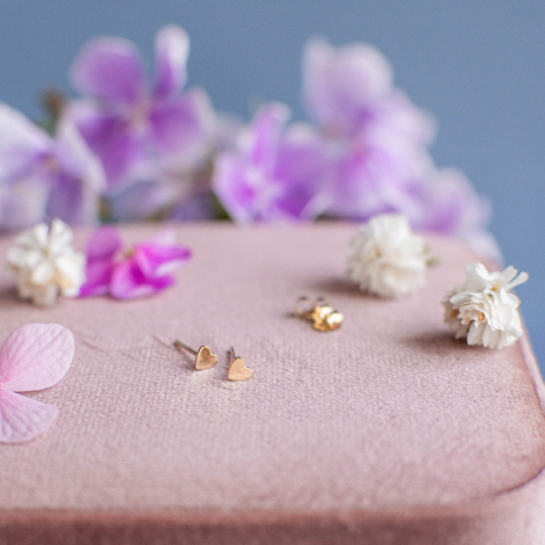 14K Solid Gold Heart Studs