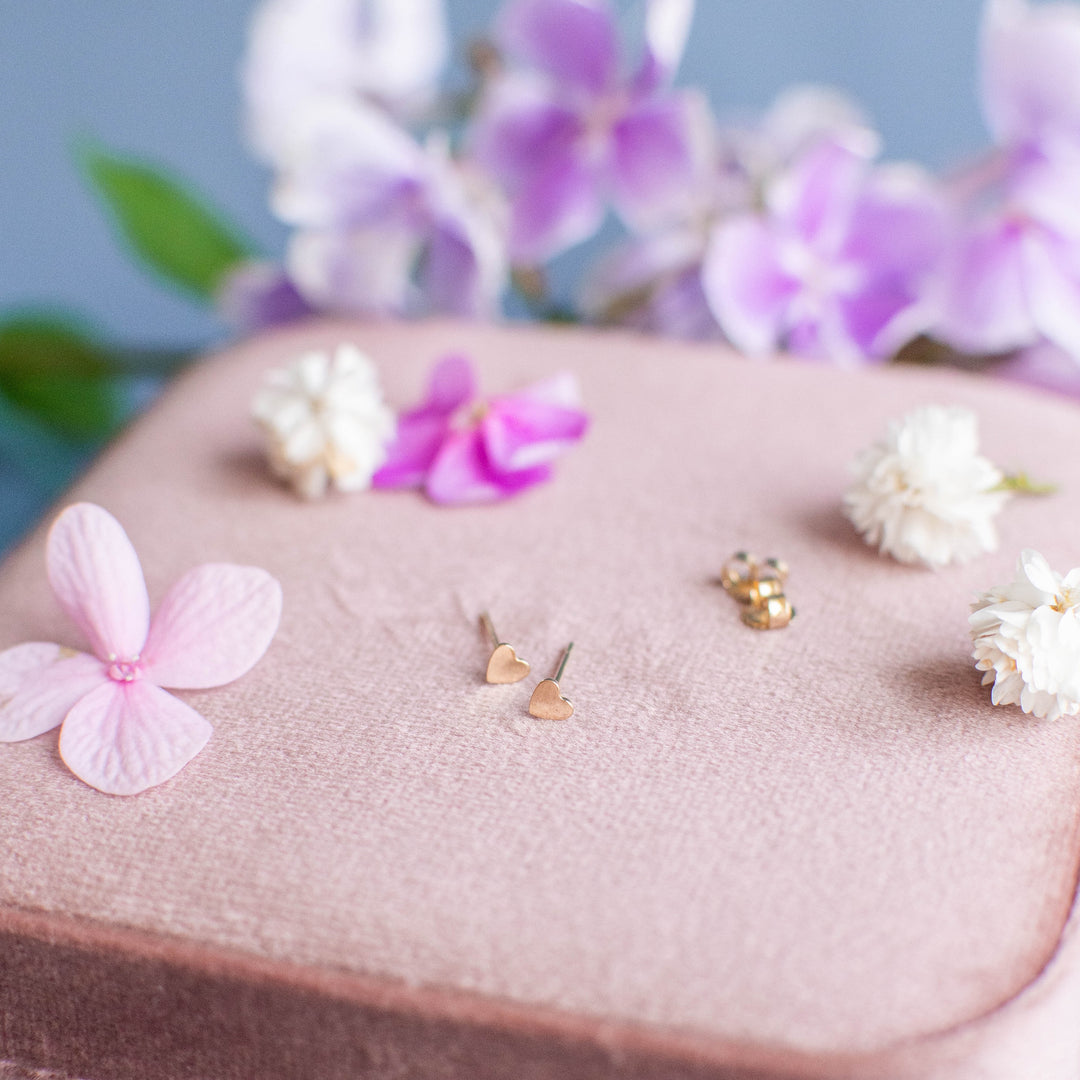 14K Solid Gold Heart Studs