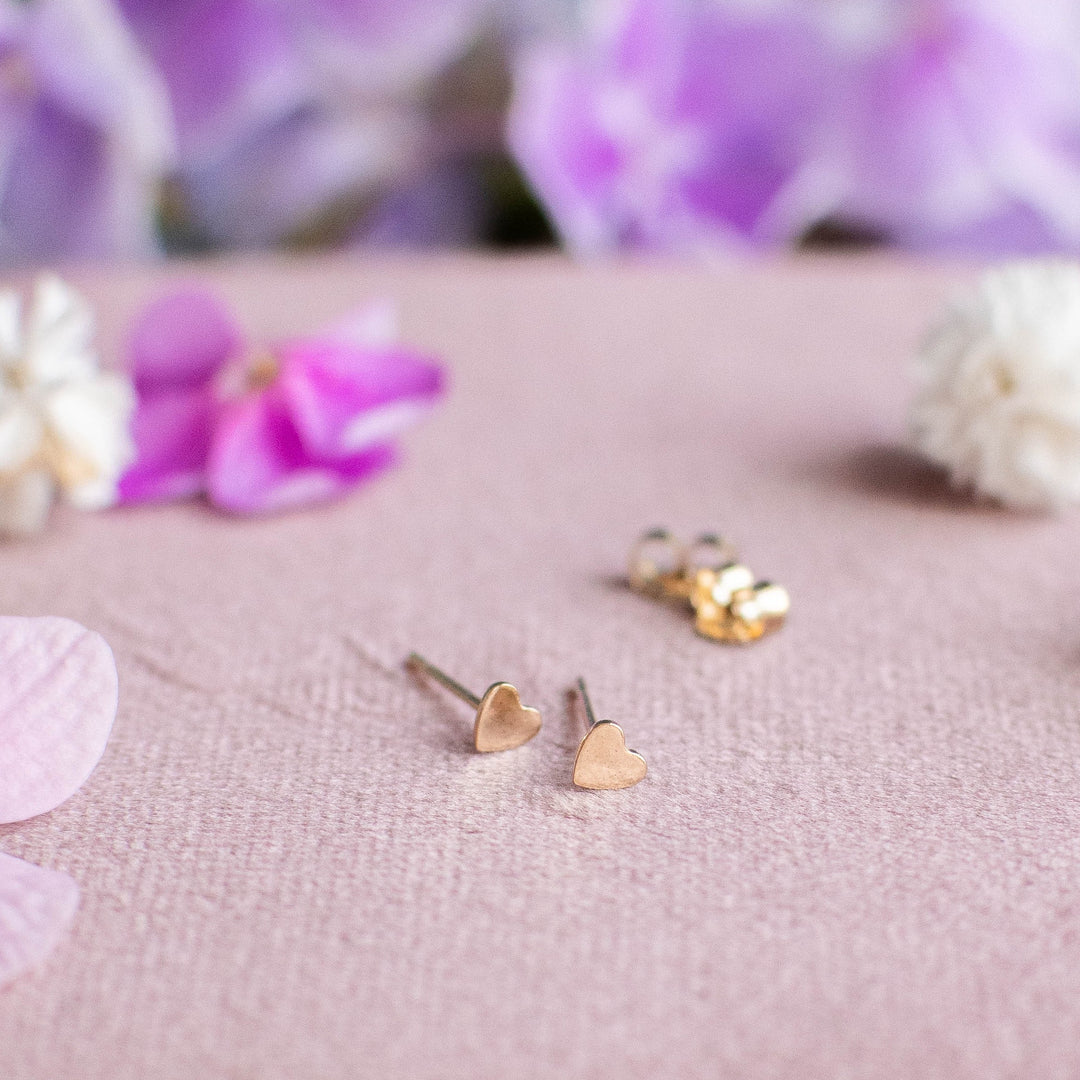14K Solid Gold Heart Studs