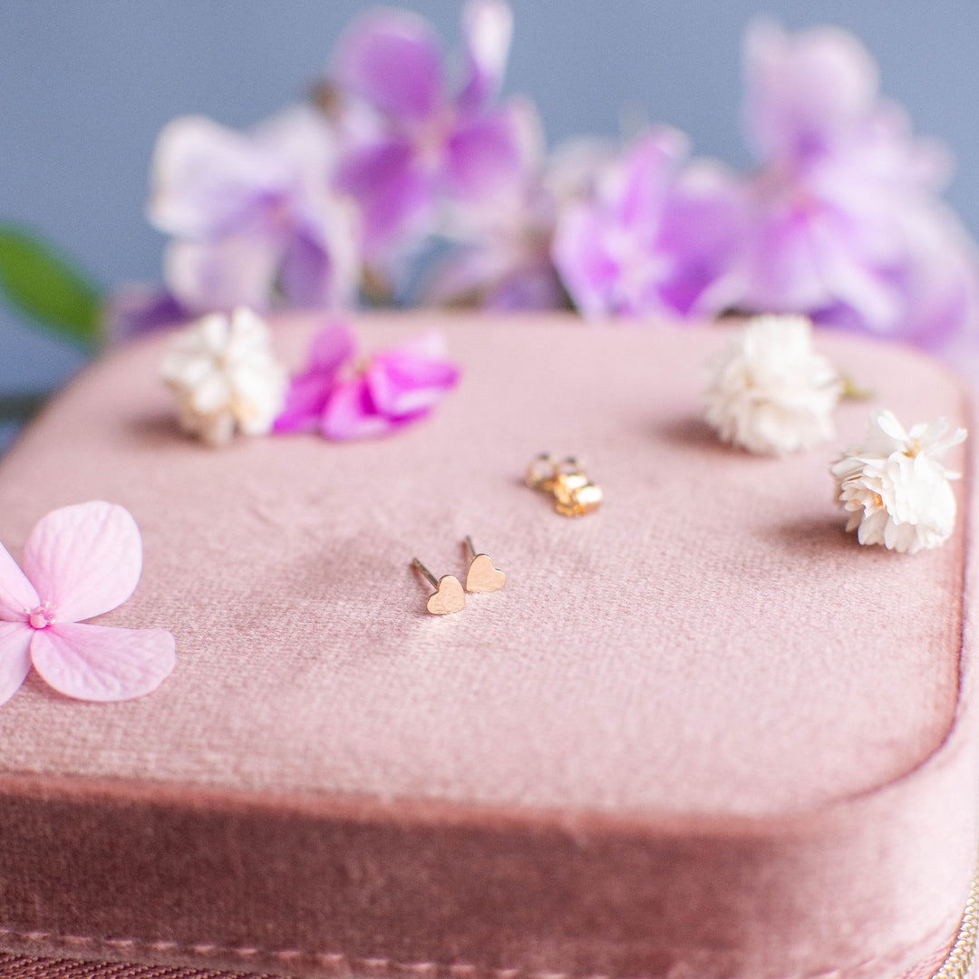 14K Solid Gold Heart Studs