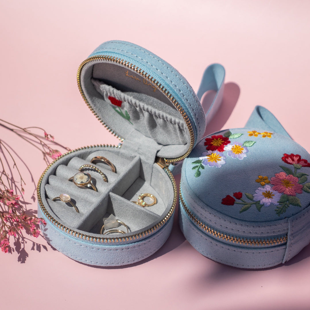 Floral Embroidered Jewelry Case