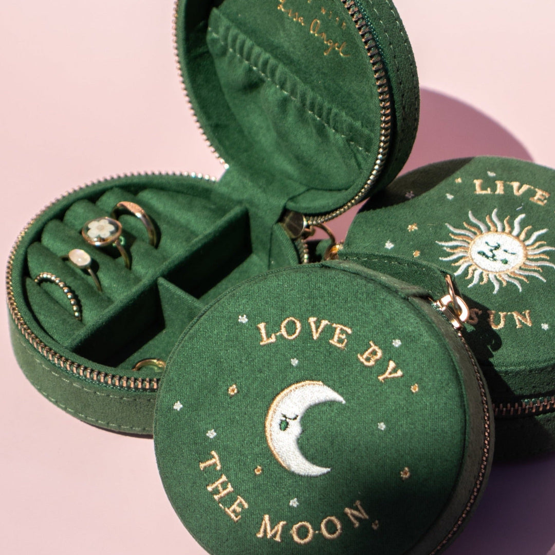 Sun and Moon Embroidered Round Case - Green