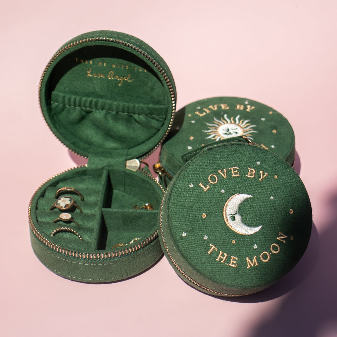 Sun and Moon Embroidered Round Case - Green