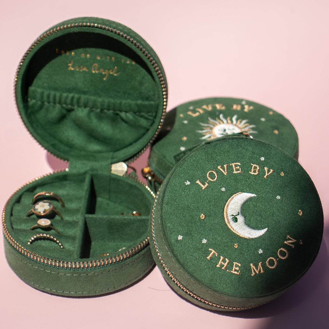 Sun and Moon Embroidered Round Case - Green
