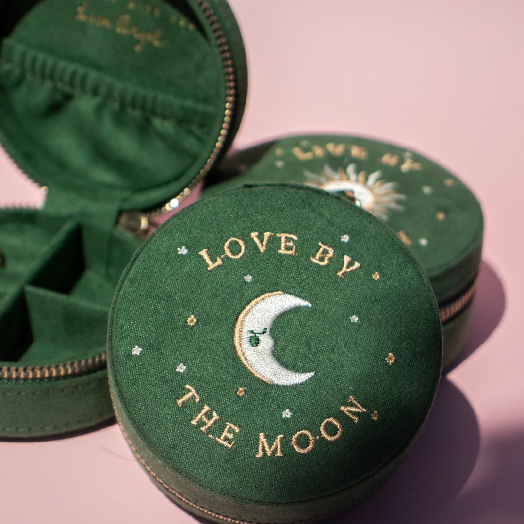 Sun and Moon Embroidered Round Case - Green