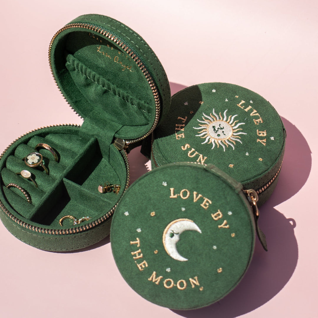 Sun and Moon Embroidered Round Case - Green