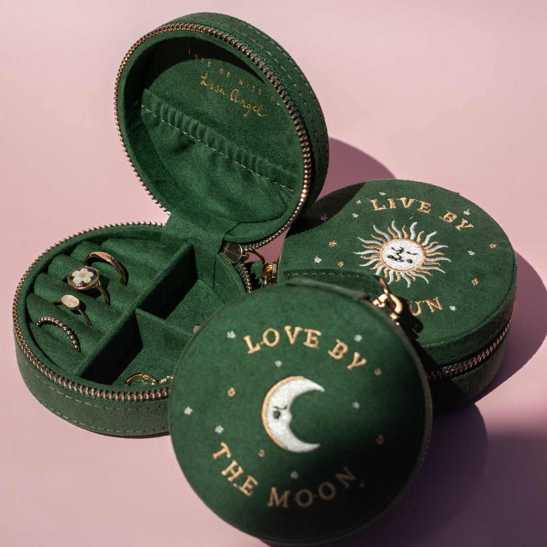 Sun and Moon Embroidered Round Case - Green