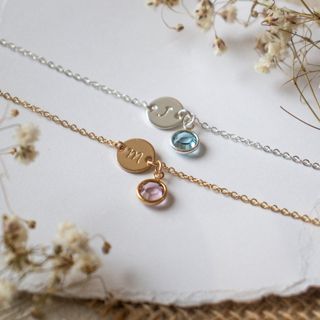 Birthstone and Initial Bracelet