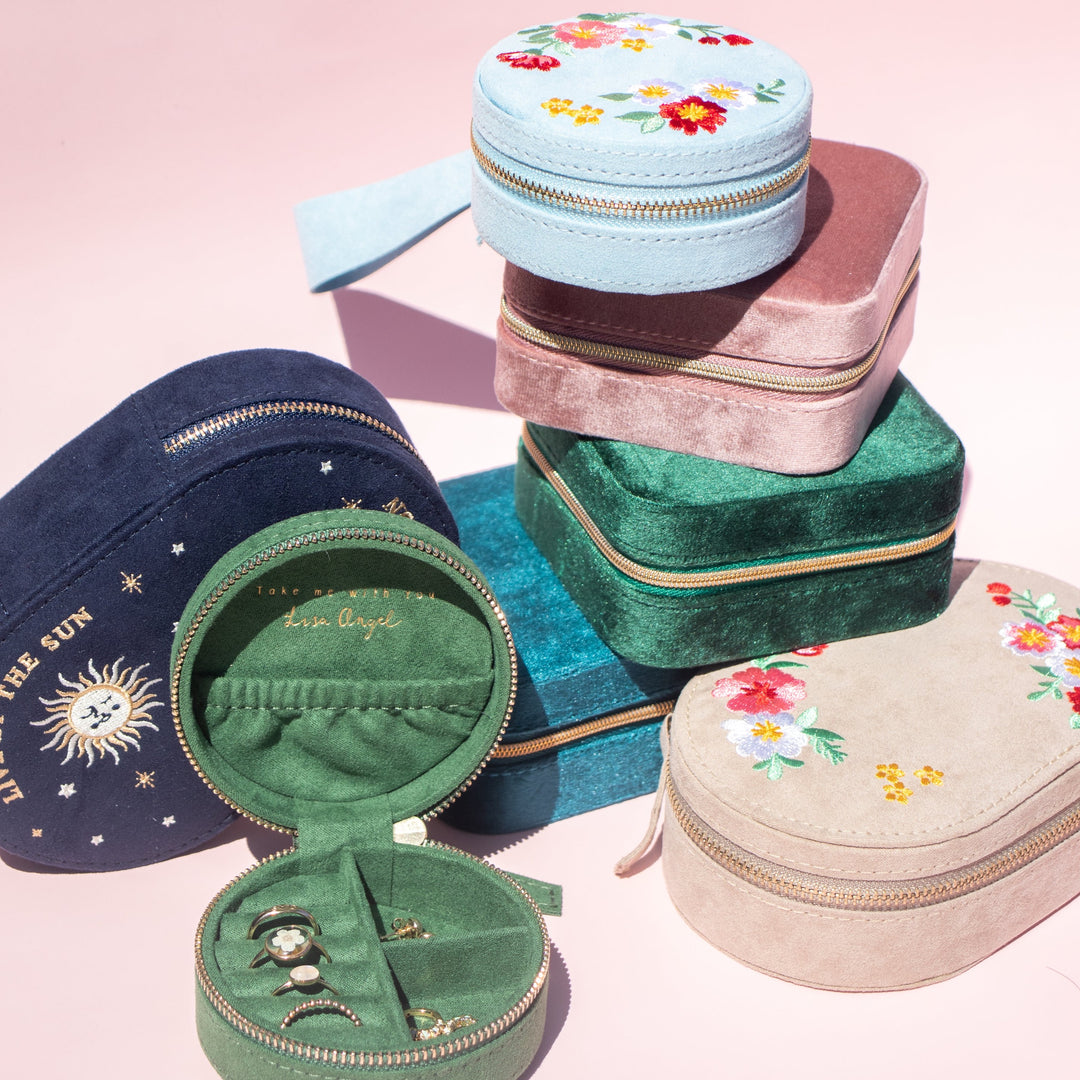 Sun and Moon Embroidered Round Case - Green