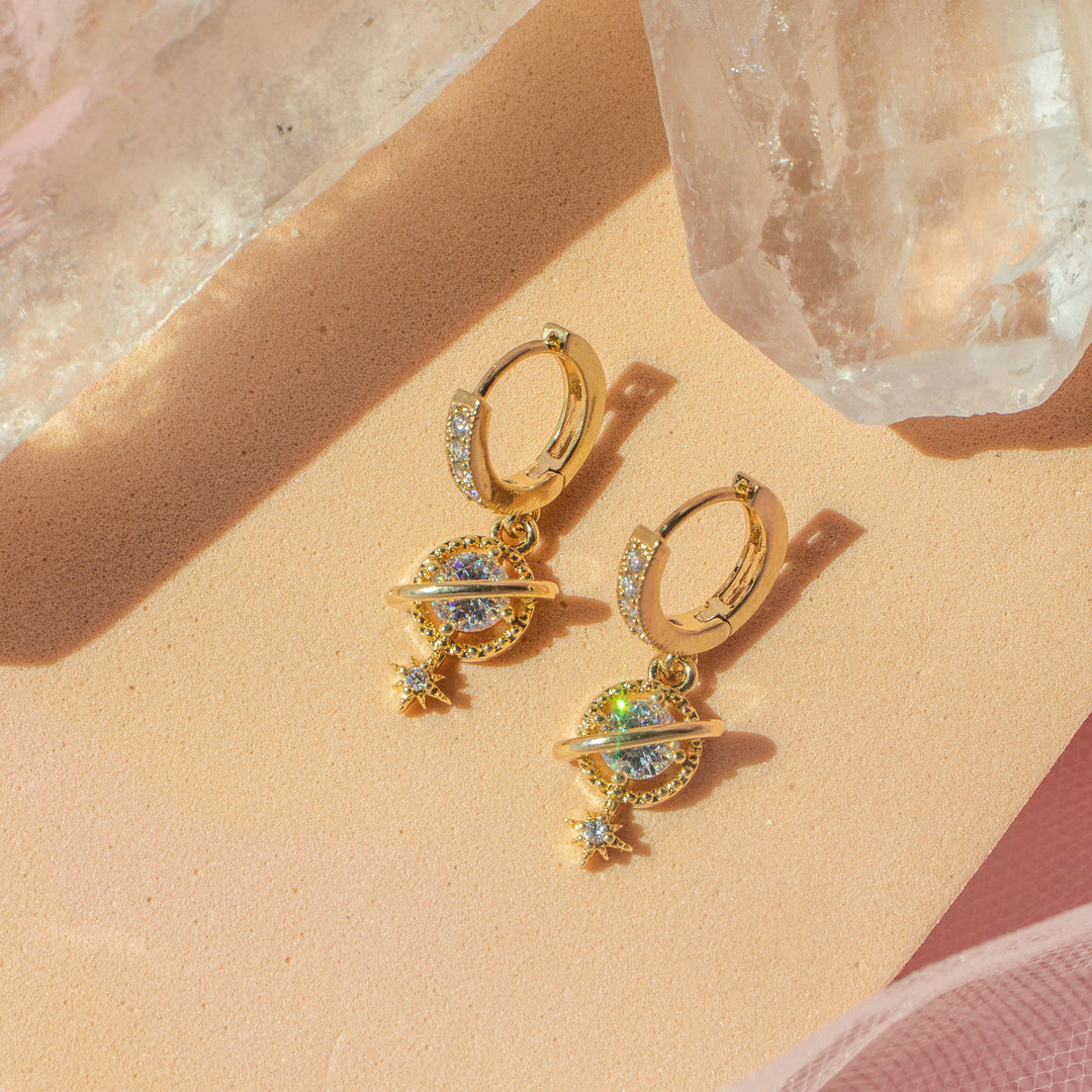 Planet Saturn Hoop Earrings