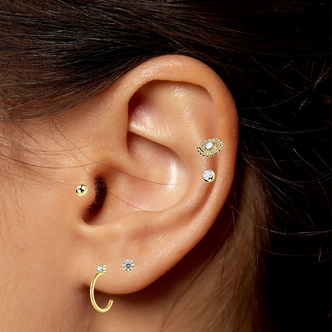 14k Gold Opal Eye Flatback Stud