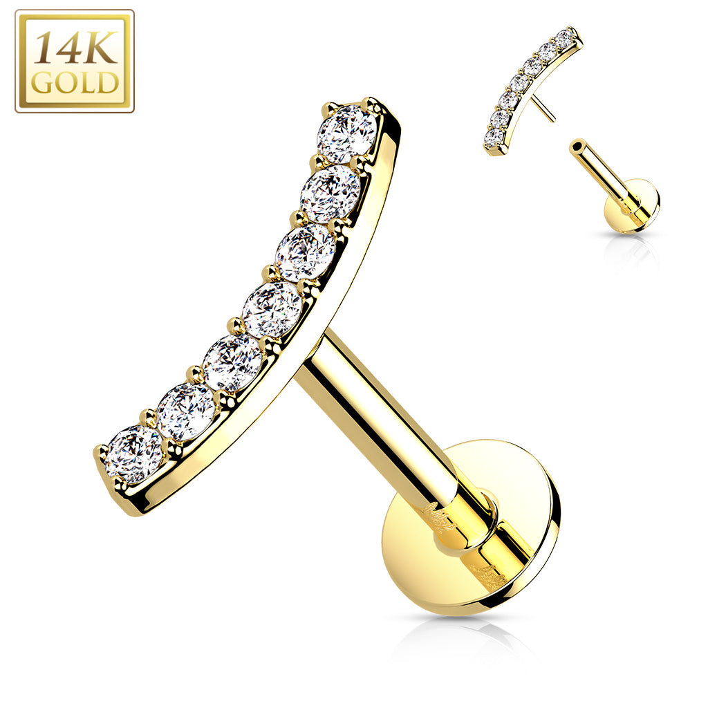 14K Gold CZ Flatback Labret Stud