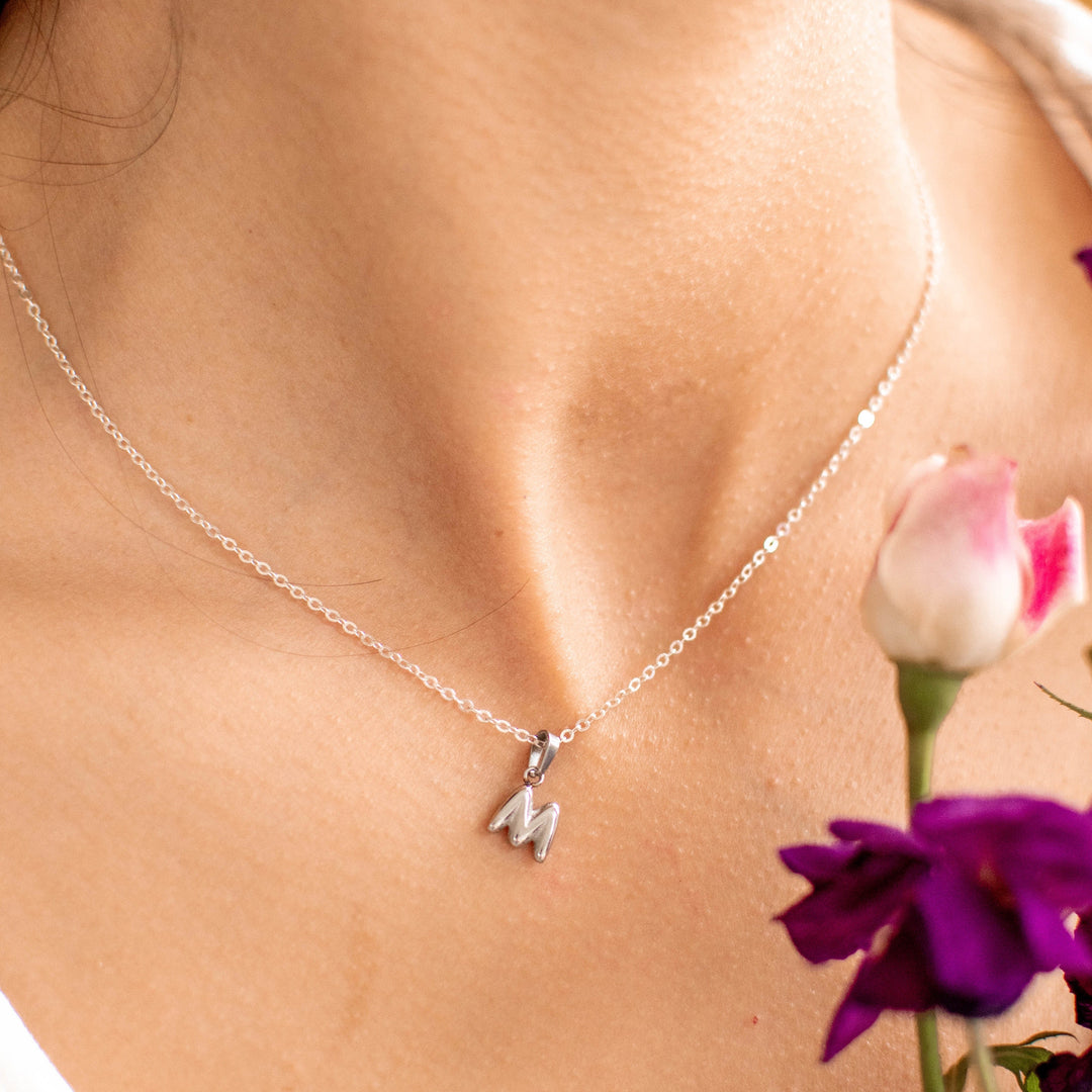 Bubble Initial Necklace - Silver