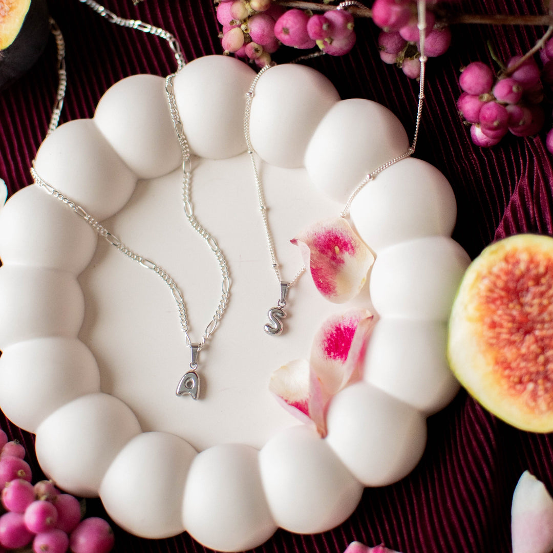 Bubble Initial Necklace - Silver