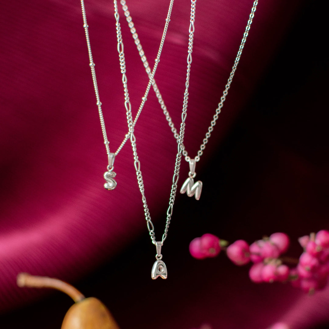 Bubble Initial Necklace - Silver