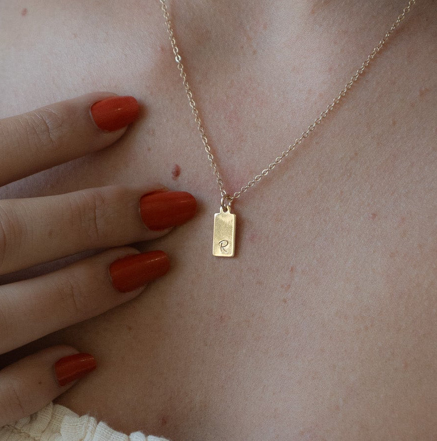 Rectangle Tag Initial Necklace