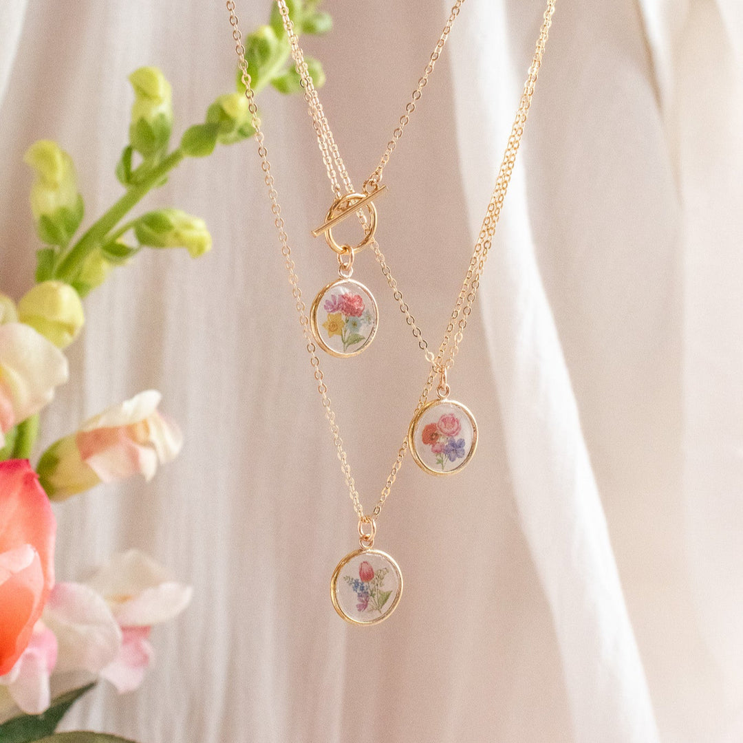 Family Birth Flower Bouquet Necklace