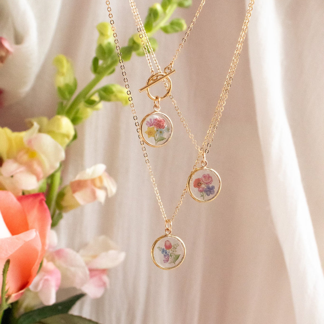 Family Birth Flower Bouquet Necklace