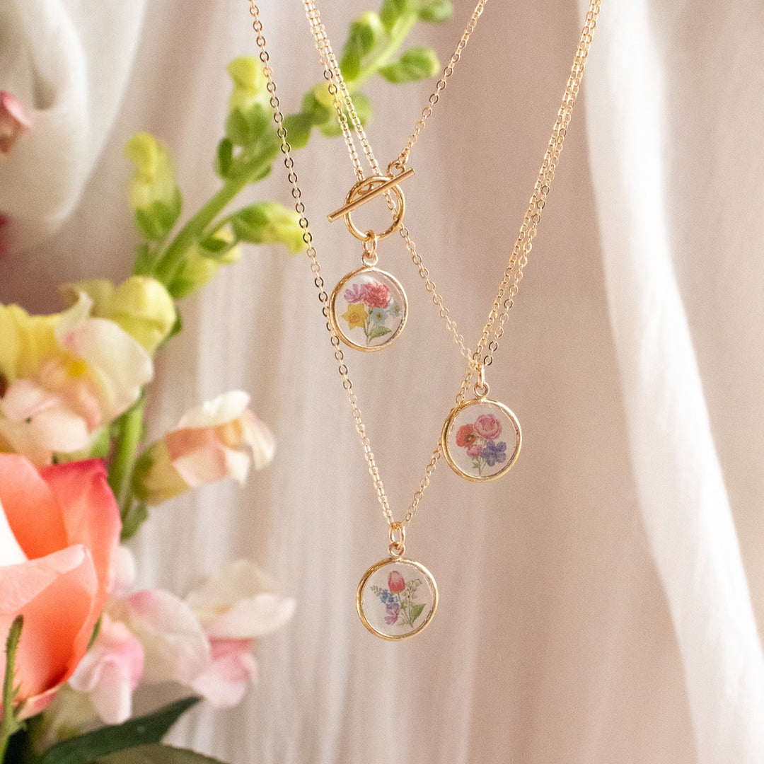 Family Birth Flower Bouquet Toggle Necklace