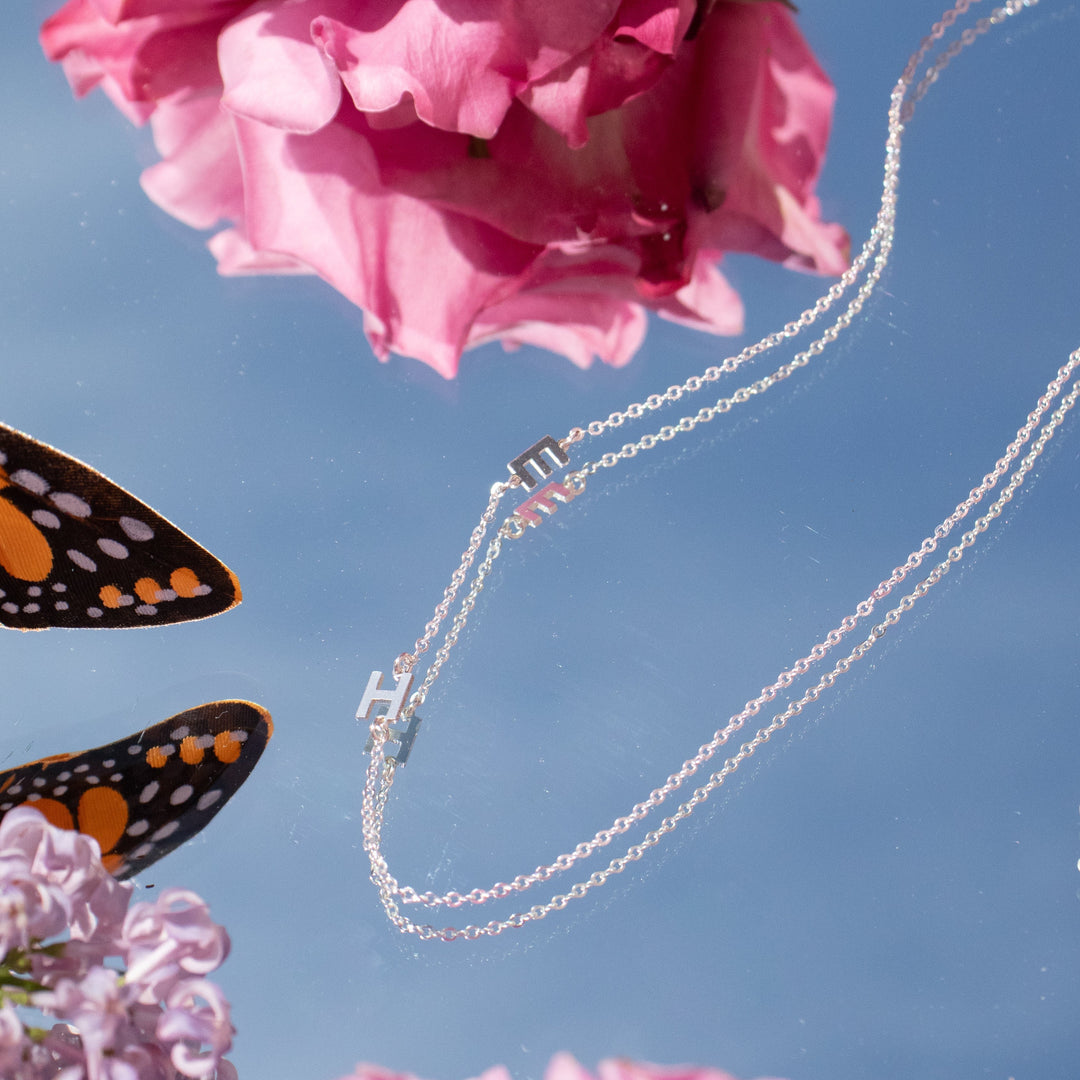 Silver Sideways Initial Necklace