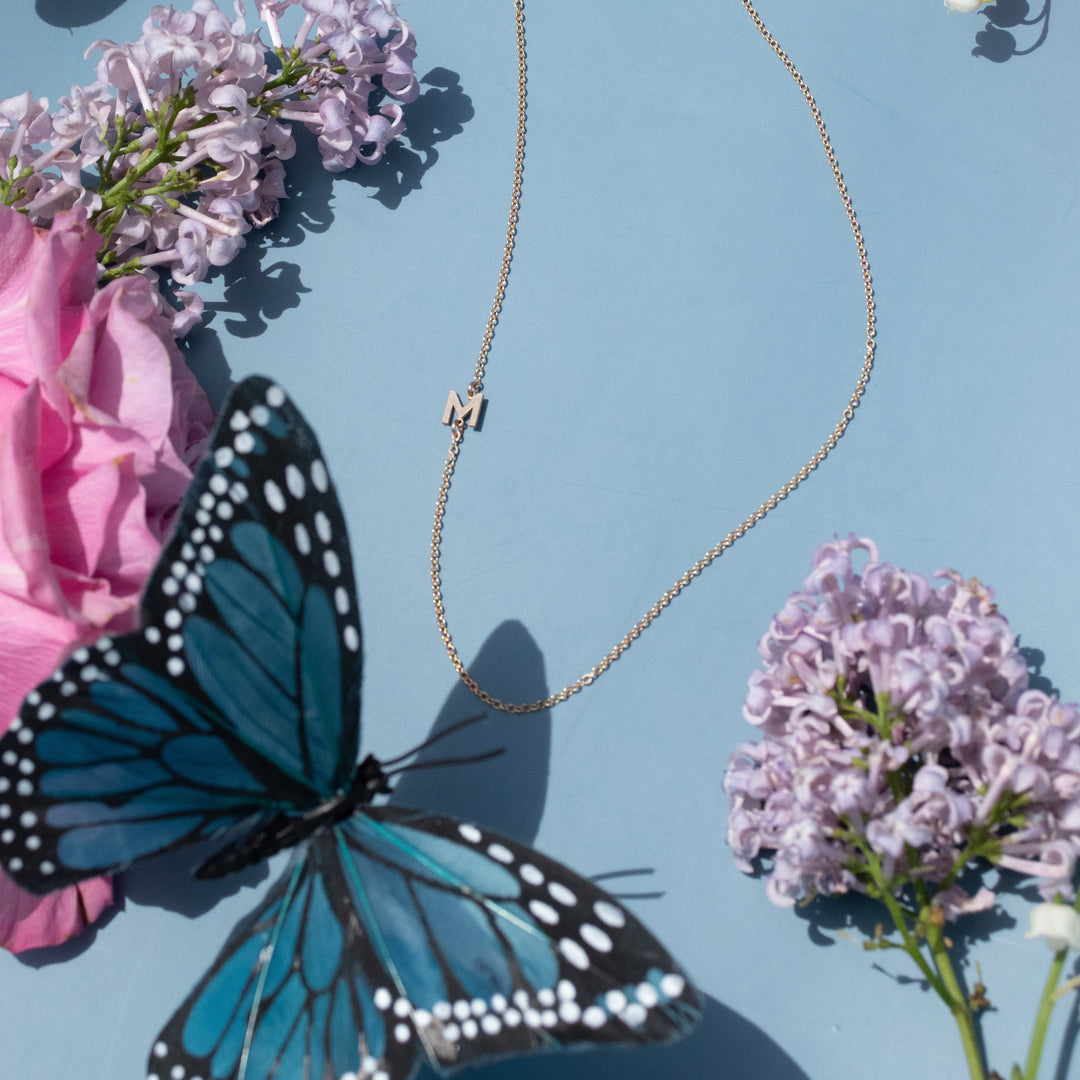 Gold Sideways Initial Necklace