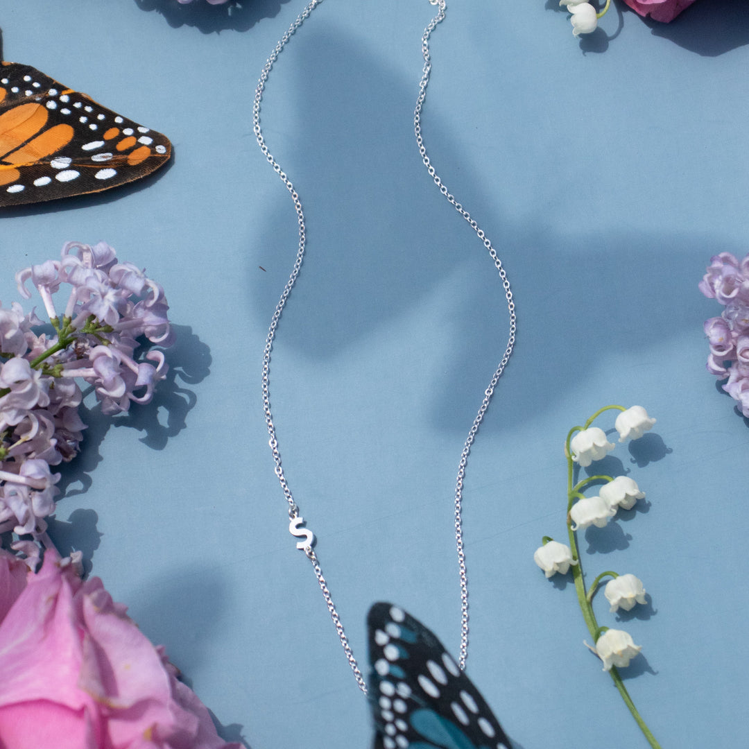 Silver Sideways Initial Necklace